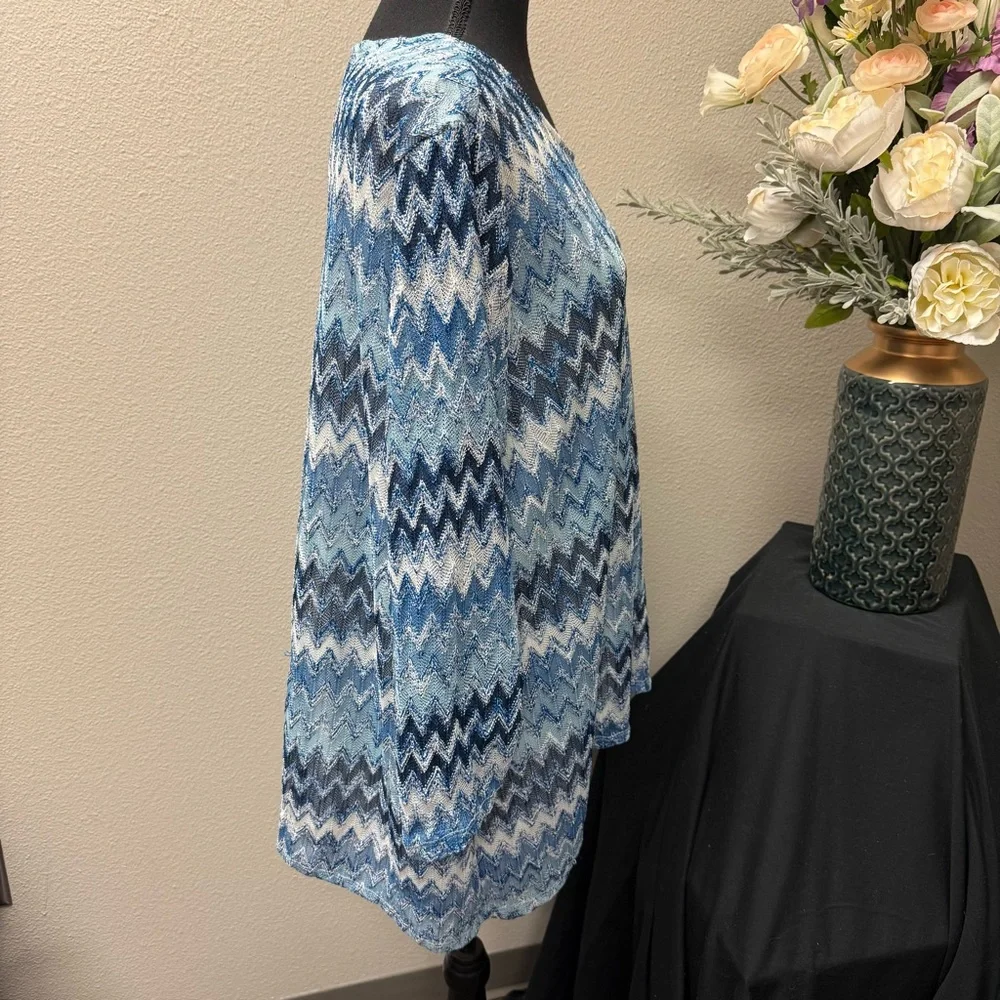 Alfred Dunner 2X Blue Metallic Chevron Top | Shimmery Knit Holiday Blouse - Picture 3 of 6